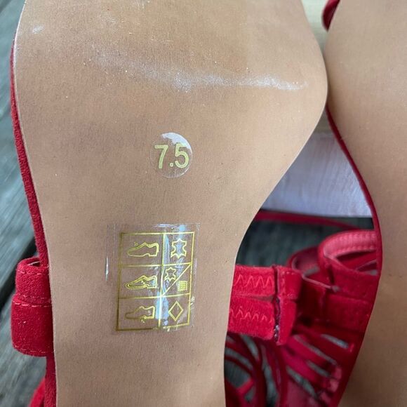NWOT Jeffrey Campbell Red Leather Strappy Chunky Heels Size 7.5M - Picture 7 of 7